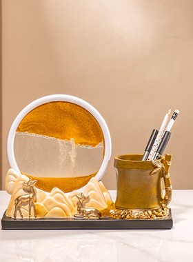 流沙画沙漏笔筒送领导老师办公室桌轻奢高级感收纳书房摆件装饰品