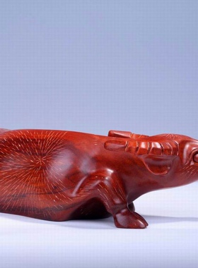 实木雕刻卧牛摆件檀木头根雕十二生肖牛手把件红木家居装饰工艺品