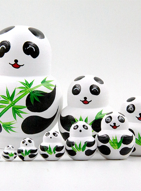 现货套娃俄罗斯10层小肚子熊猫手工绘制木制玩具女生X节日礼物创