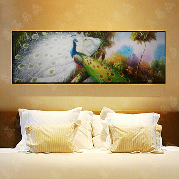 European Modern Minimalist Living Room Sofa Backdrop Painting Decorative Painting Pure Hand Painted Peacock Painting Paintings Bedroom One Pair