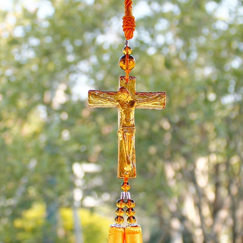 Buy Genuine Spring Glass Pendant Car Safely Cross Christian