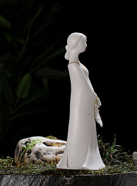 热销白瓷仕女陶瓷人物工艺客厅书房桌面酒柜玄关家居装饰品创意摆