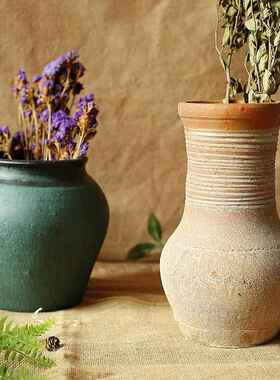 香舍粗陶陶罐花瓶花器多肉花盆复古土陶透气干花做旧土罐瓦罐坛子