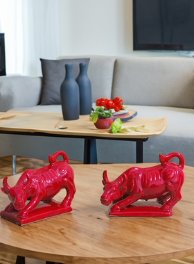 黄牛摆件唐三彩陶瓷牛客厅摆设生肖瓷牛补缺角办公室小水牛工艺品