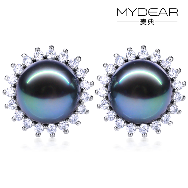Jimmy Code Tahitian Black Pearl Earrings Natural Jimmy Code Tahitian Black Pearl Earrings Natural Seawater K Gold Color Zirconium Stone Mosaic 8 40m3 9mm