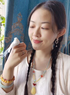 手工戒指原创和平鸽羽毛可调节