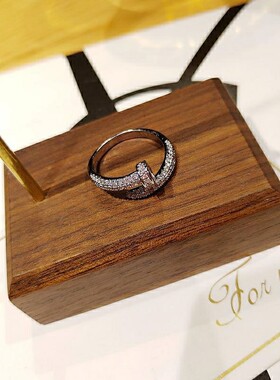 韩国钉子满钻镀白金轻奢开口戒指