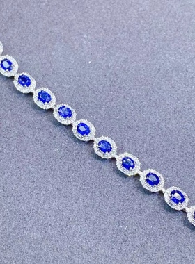 天然斯里兰卡纯银蓝宝石手链
