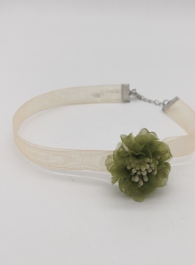 choker手作风绢纱绿色锁骨链包邮