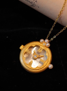 个性复古时钟天然白贝母珍珠吊坠