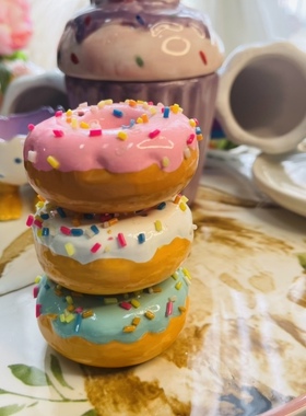 陶瓷甜甜圈色系随机三个包邮摆件