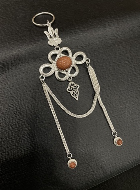 925纯银蒙古风手工胸挂蒙古元素吉祥结松石流苏蒙古袍胸挂挂坠女