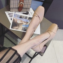 High heels womens 2023 new fall Korean version square headrough with ladies and grandma shoes fashion with black single shoes woman