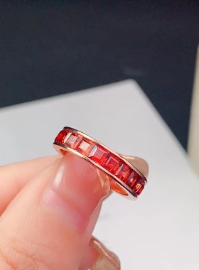 天然宝石戒指绿透辉石红宝石榴石橄榄石托帕石彩宝食指排戒指环女