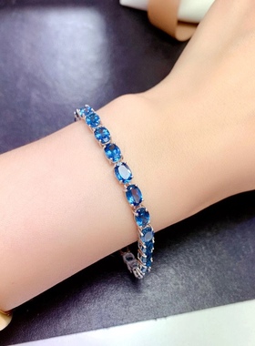 天然托帕石手串纯银大气蓝色水晶