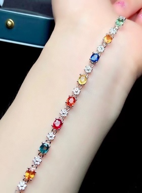 罕见斯里兰卡纯银蓝宝石手链