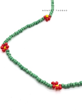 我在他乡挺好雏菊绿珠串圈花项链