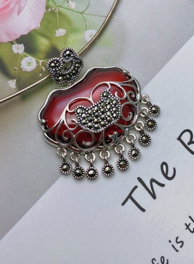 项链新款如意流苏吊坠锁银石榴石