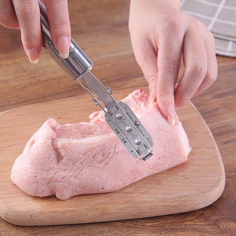 刮猪肉毛刀不锈钢猪蹄脚剃毛工具刀片可替换猪脚脸牛羊毛去除刨子 - 图0