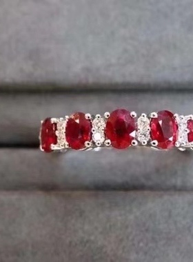 天然活口缅甸红宝石纯银戒指