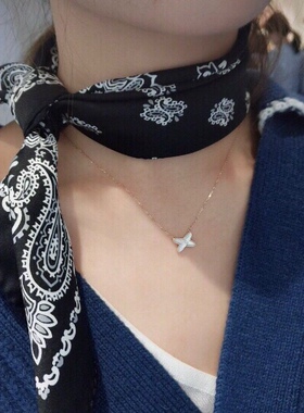 纯银18k金白贝母交叉甜美风吊坠