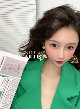 NOT AN ARTIST原创自制复古撞色马赛克魔方积木主题设计耳环