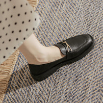 Lefoe shoes women 2023 spring autumn new thick bottom Inron wind square head single shoe flat bottom soft bottom professional exploits small leather shoes