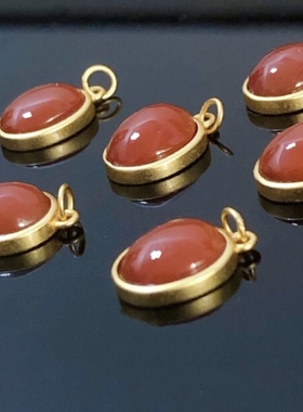 S925纯银镀24K古法金镶嵌南红蛋面隔珠款滴溜配件diy手链配饰