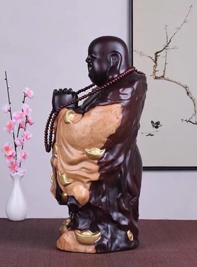 恭喜发财红木家居摆设弥勒佛像