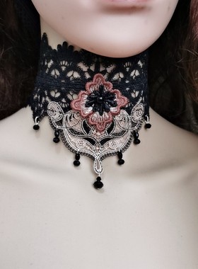 蕾丝洛丽塔脖颈水晶疤痕遮盖项链