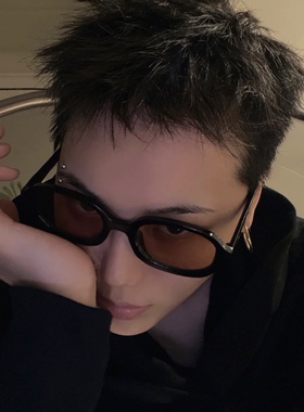 复古茶色潮嘻哈黑框太阳墨镜男个性椭圆形眼镜网红街拍户外旅游帅