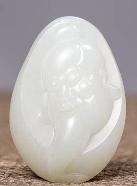 新疆和田玉枣红皮白玉籽玉挂件知足常乐23.4克籽料天然吊坠