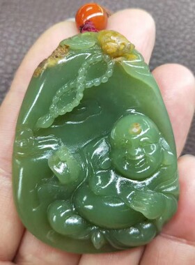 笑佛挂件原石籽料观音吊坠