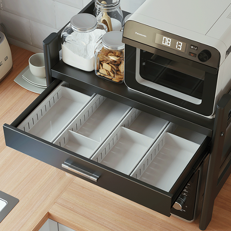 厨房微波炉置物架子带抽屉烤箱收纳可伸缩家用双层台面多功能橱柜 - 图1