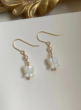 双层铃兰花珍珠耳环天然项链