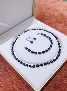 天然蓝宝石耳坠珠子手串首饰套装