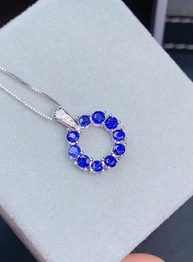 天然无烧斯里兰卡纯银宝蓝色吊坠