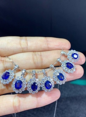 宝蓝色1克拉满火彩无暇正品项链