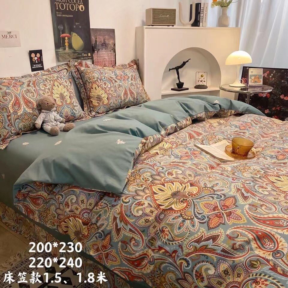 美式复古佩斯利花纹全棉四件套斜纹纯棉40床单被套床笠款床上用品_虎窝淘