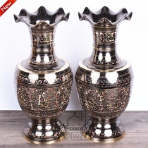 Pakistan Bronze Ware Handcrafted Fine Engraving Color Point Mir Vase Retro Metal Bronze Vase Chinese Style Home Furnishing