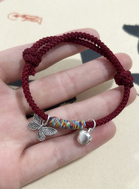新中式ins铃铛蝴蝶手绳红