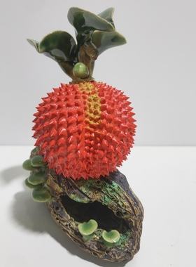 逼真荔枝石湾公仔陶瓷摆件中式