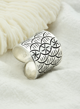 999银饰品戒指鱼鳞文艺开口