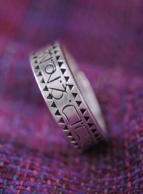 手工六字真言八宝古法饰品戒指