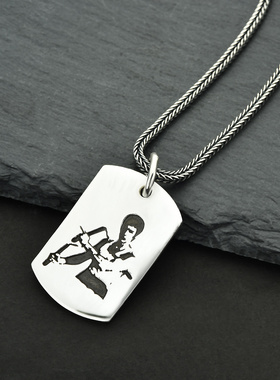 李小龙功夫男纯银饰品挂件吊坠