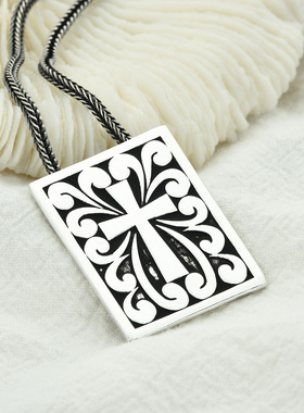 990纯银吊坠十字架花卉古风挂件