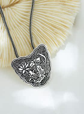 990吊坠金鱼莲花挂件古风女纯银