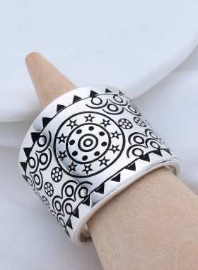 图腾999纯银戒指足银指环饰品男女士宽面开口个性小众可调节