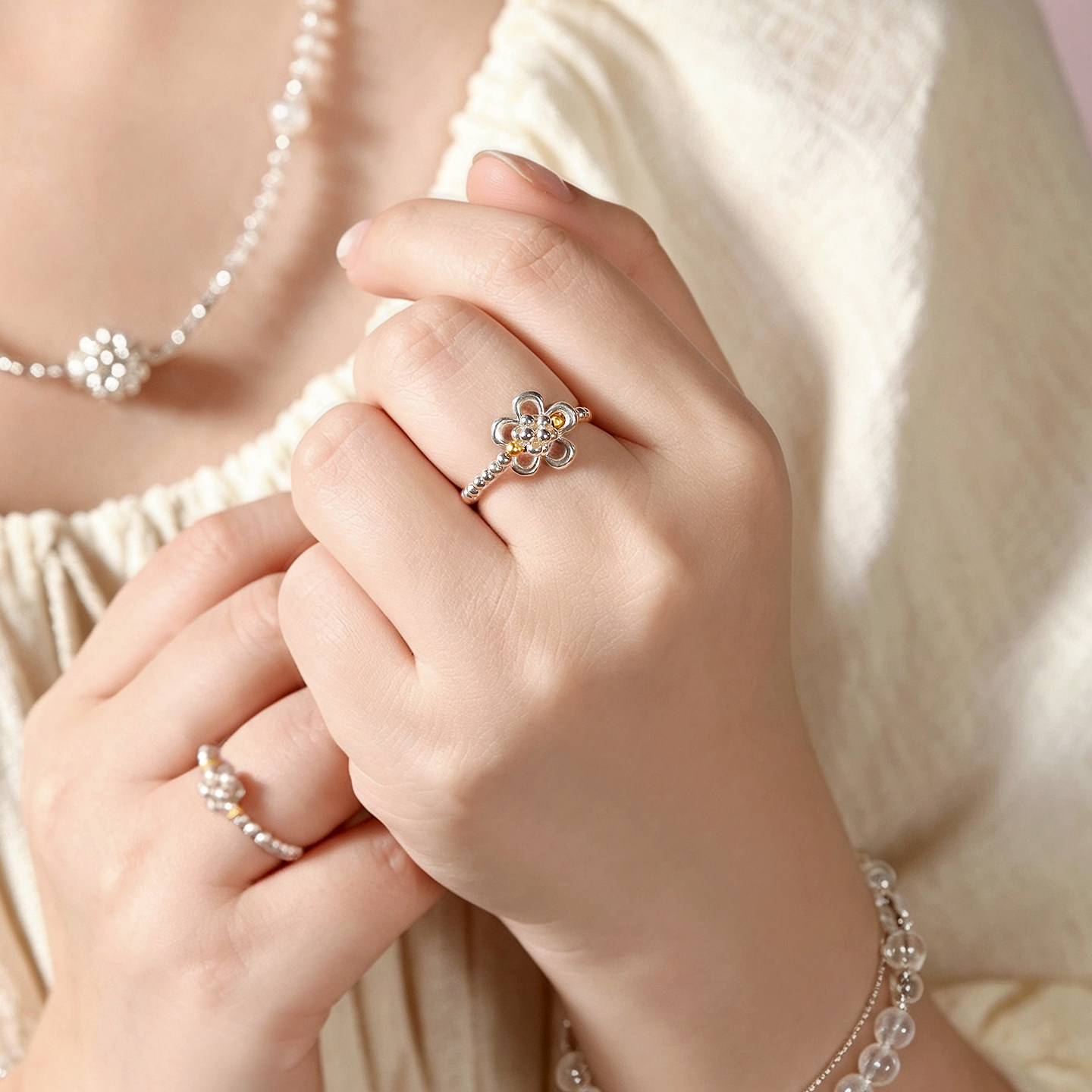 Jueren s925 sterling silver rotating wreath girl ring