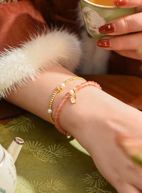 觉人原创糖果色南红黄金女手链